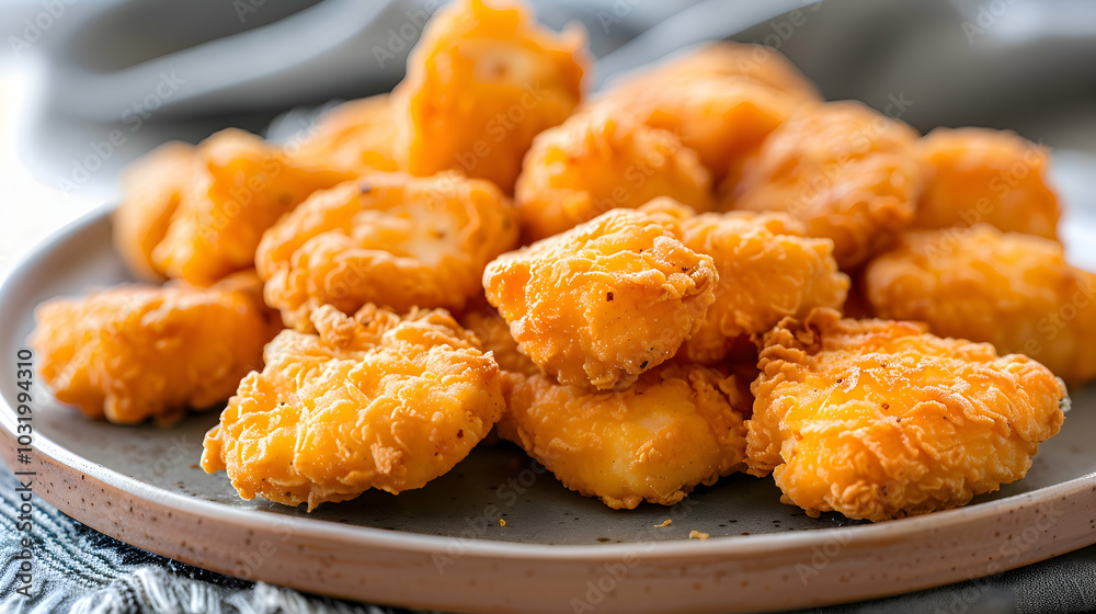 A plate of crispy chicken nuggets A plate of crispy chicken nuggets