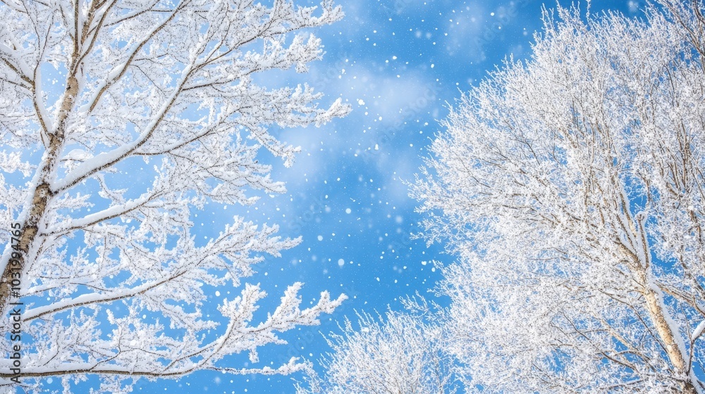 Magical Winter Wonderland: Snowy Trees Against a Bright Blue Sky Magical Winter Wonderland: Snowy Trees Against a Bright Blue Sky