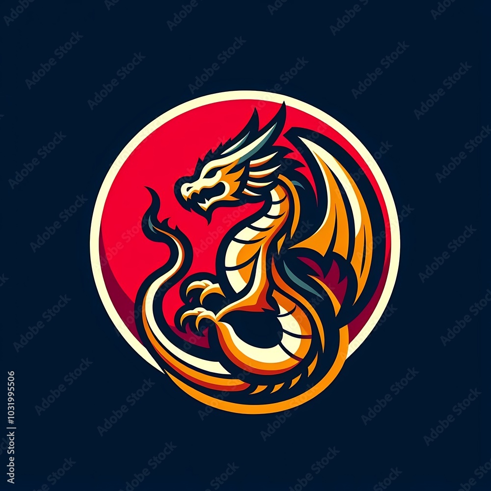 Fiery Red Dragon Emblem, Mythical Creature, Powerful Symbol Fiery Red Dragon Emblem, Mythical Creature, Powerful Symbol