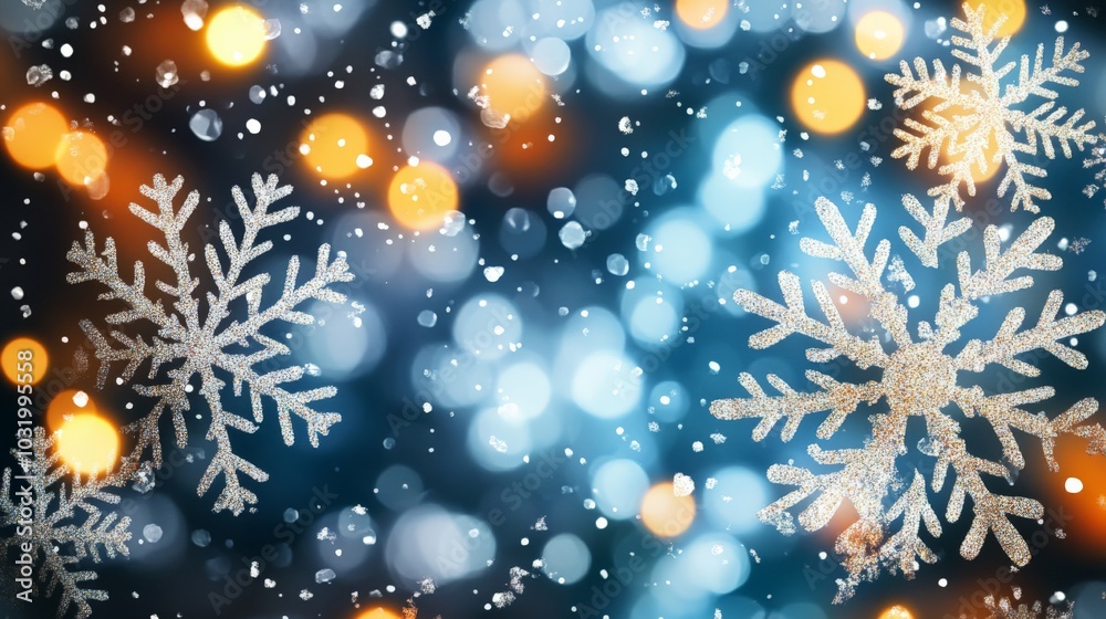 Fototapeta premium Enchanting Winter Wonderland: Glistening Snowflakes Dance in the Enchanted Night