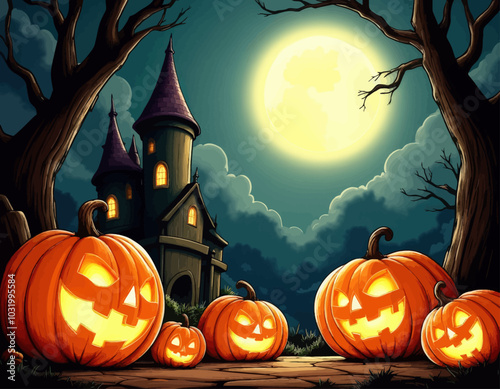 Haunted House and Jack-o'-lanterns  
