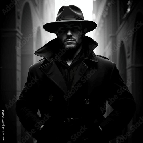 Man in Fedora and Coat Looking at Camera 
