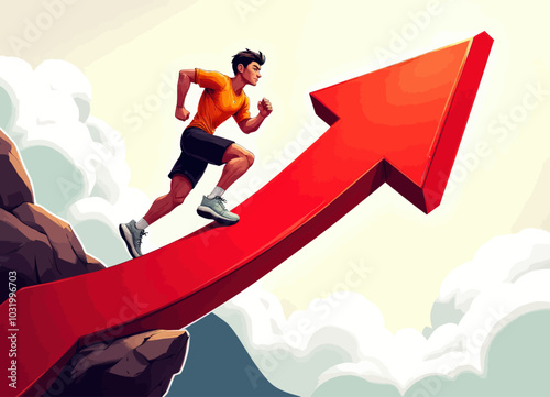 Man Running Up Red Arrow  

