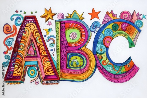 Vibrant and joyful abc letters with playful decorative patterns for creative projects