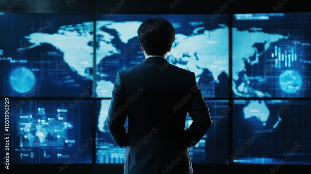 Businessman Analyzing Global Data