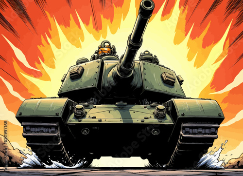 Military Tank Comic Illustration 

