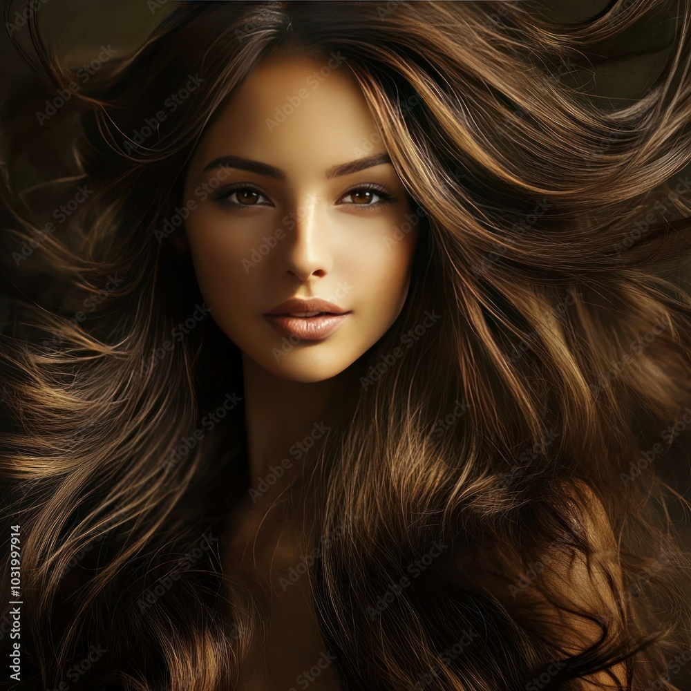 Obraz premium Beautiful woman with long flowing hair