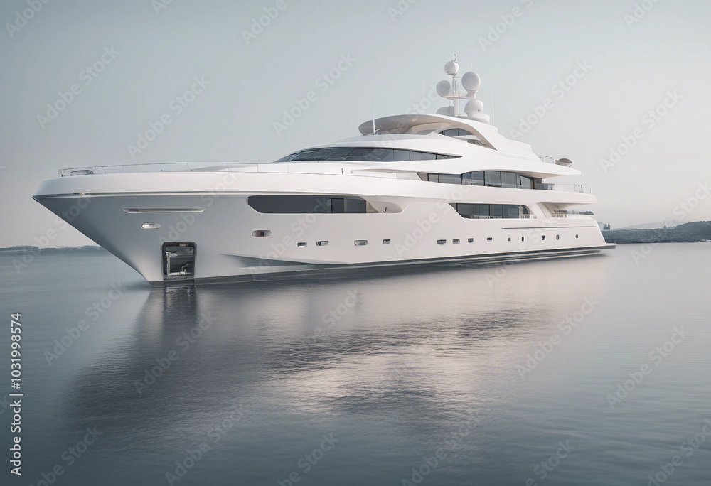 Luxury white long yacht for make blank mockups Beautiful modern yacht on calm sea Luxury white long yacht for make blank mockups Beautiful modern yacht on calm sea