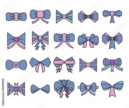 purple ribbon and bowtie vector set illustration