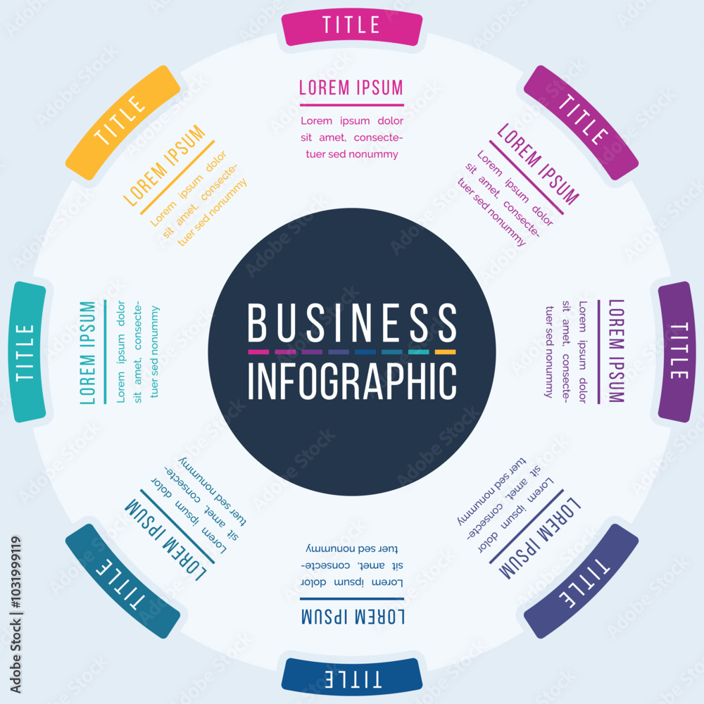Obraz premium Business Infographic design 8 Steps, objects, elements or options infographics template for business information