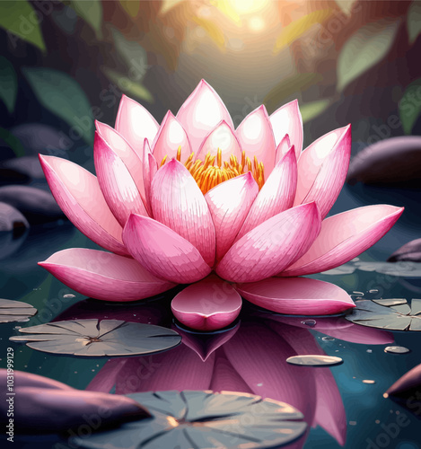 Pink Lotus Flower in Water 
