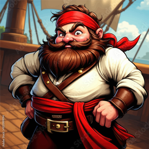 Pirate Captain with Red Bandana and Long Beard  
