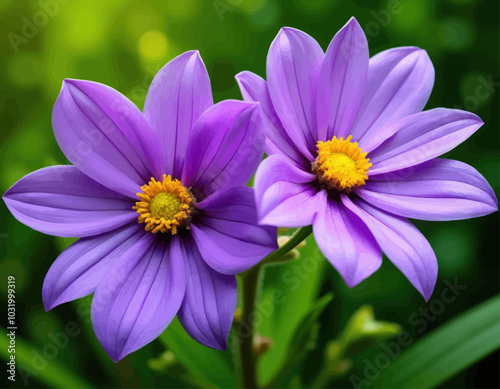 Purple Flowers with Yellow Centers  
