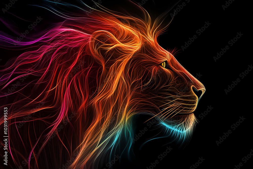 an image of a lion that combines intricate geometric patterns and bright colors to create an abstract, mystical image an image of a lion that combines intricate geometric patterns and bright colors to create an abstract, mystical image