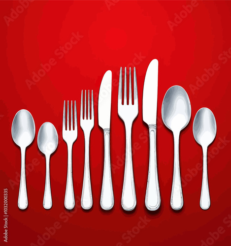Silverware on Red Background