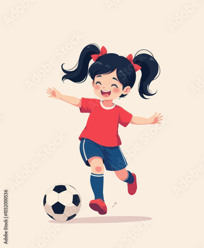 Smiling Girl Kicking Soccer Ball 
