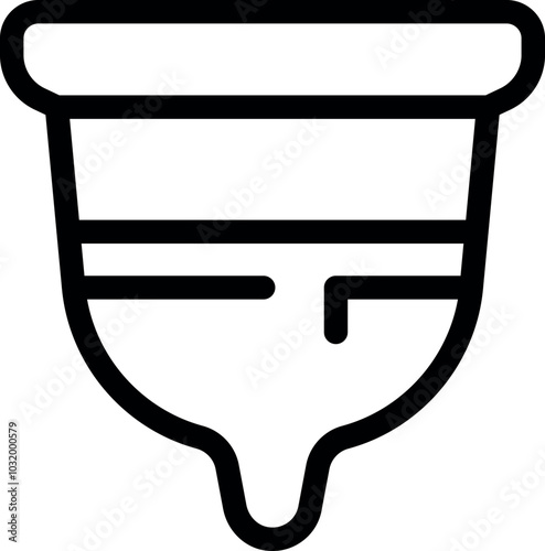 Simple black and white line drawing of a reusable menstrual cup, promoting sustainable feminine hygiene