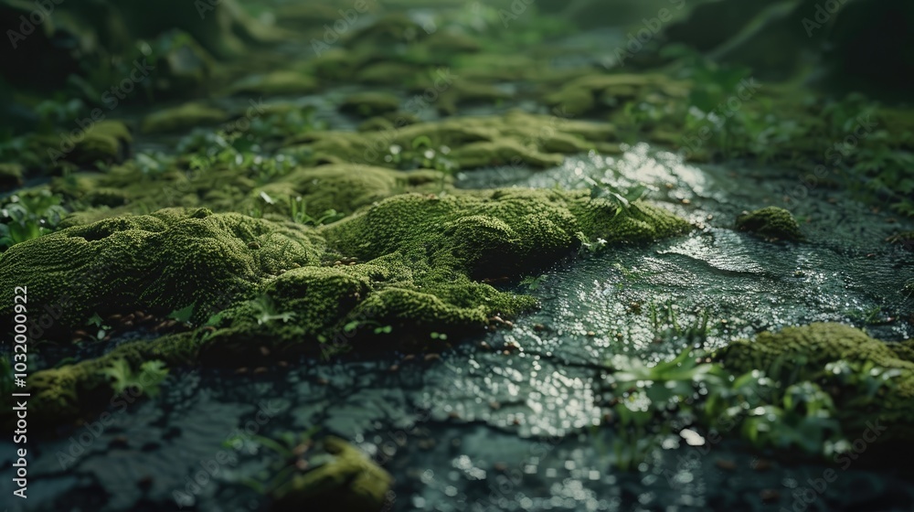 Intricate details in a moss-covered surface