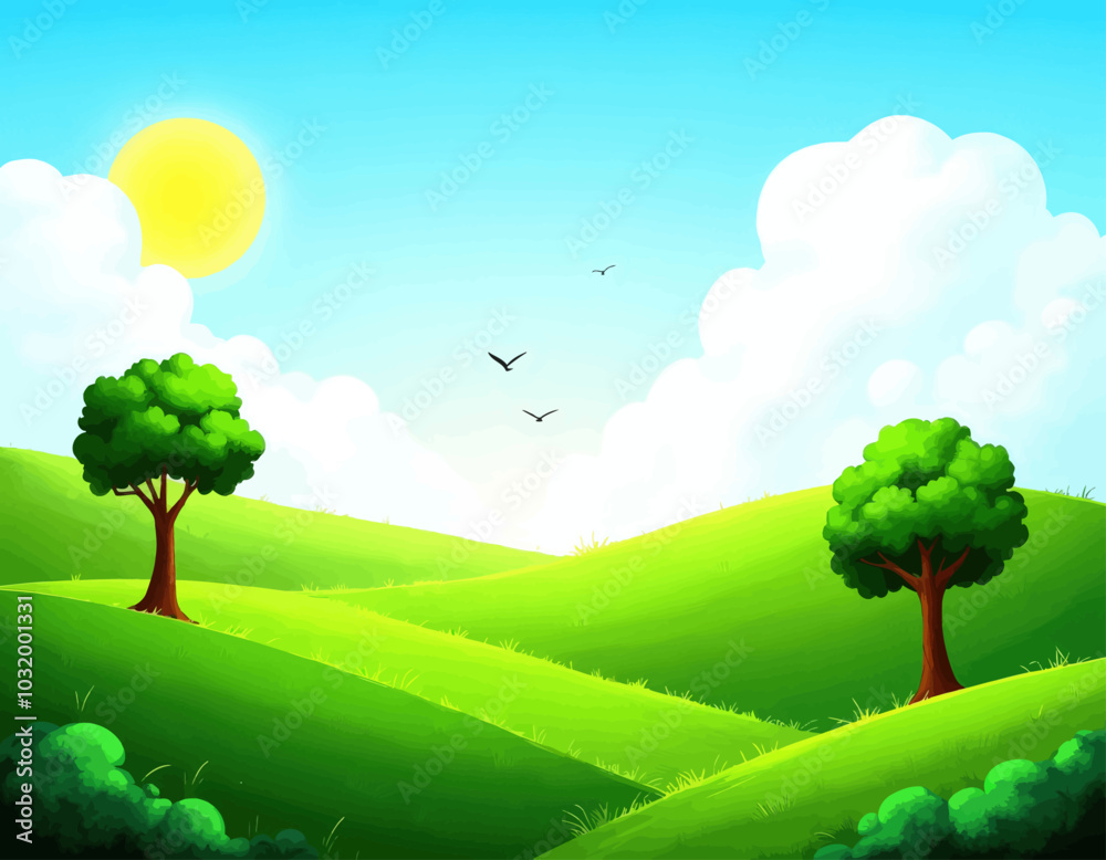 Fototapeta premium Sunny Day in Green Hills 