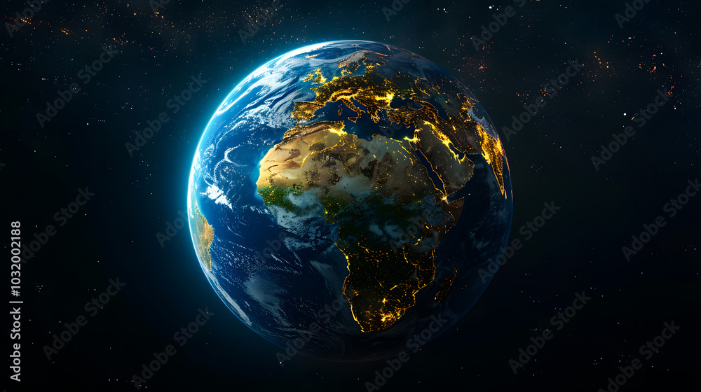 Obraz premium Satellite view of Earth globe from space, city lights by night, East Asia China map
