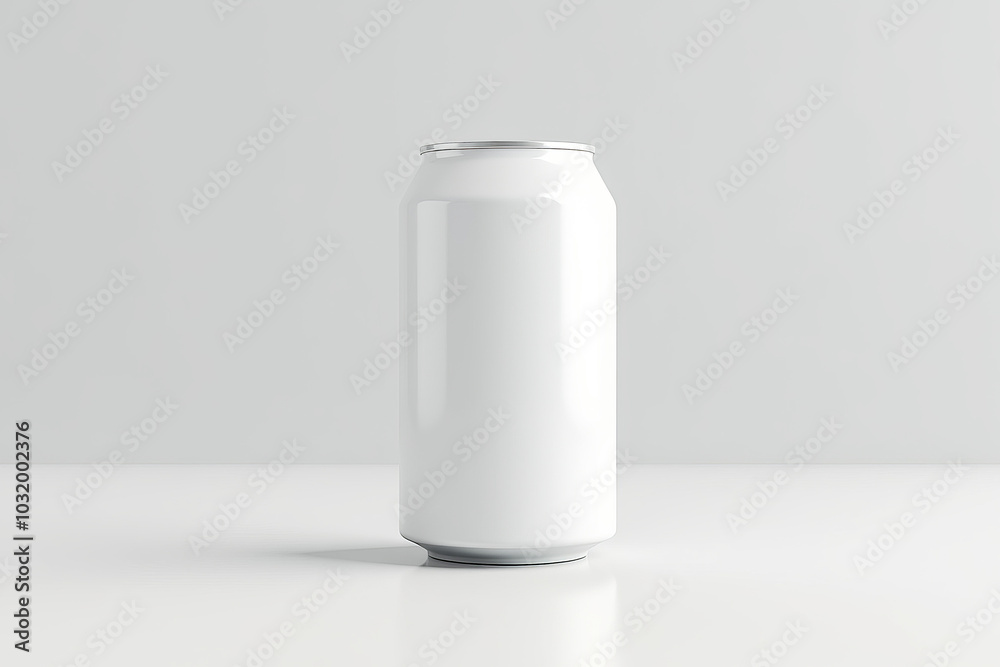 minimalist image of an aluminum white can standing vertically on a flat surface