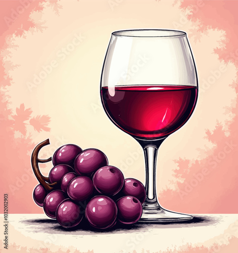 Wine Glass and Grapes Illustration