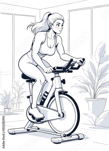 Woman Exercising on Stationary Bike in Home Studio 
