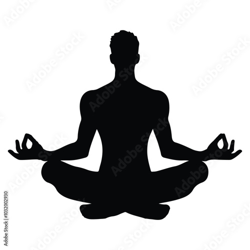 Silhouette of a black person meditating in a serene pose vector set icon with a white background