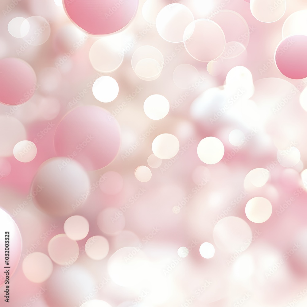 Soft pink and white bokeh lights and floating spheres on a light gradient background. Abstract dreamy background with gentle pastel tones. Celebration and romance concept Soft pink and white bokeh lights and floating spheres on a light gradient background. Abstract dreamy background with gentle pastel tones. Celebration and romance concept