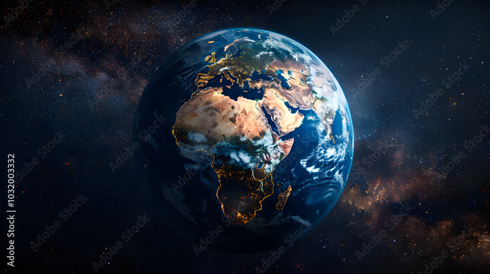 Obraz premium Satellite view of Earth globe from space, city lights by night, East Asia China map
