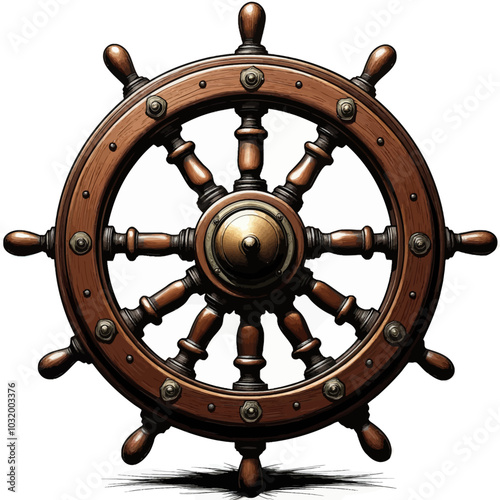 Wooden Ship Wheel with Brass Accents 
