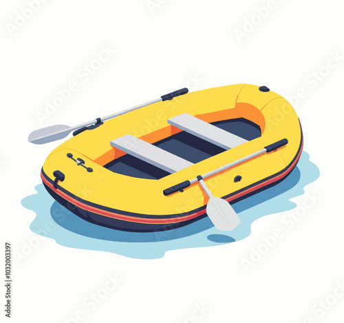 Yellow Inflatable Boat with Oars in Water 
