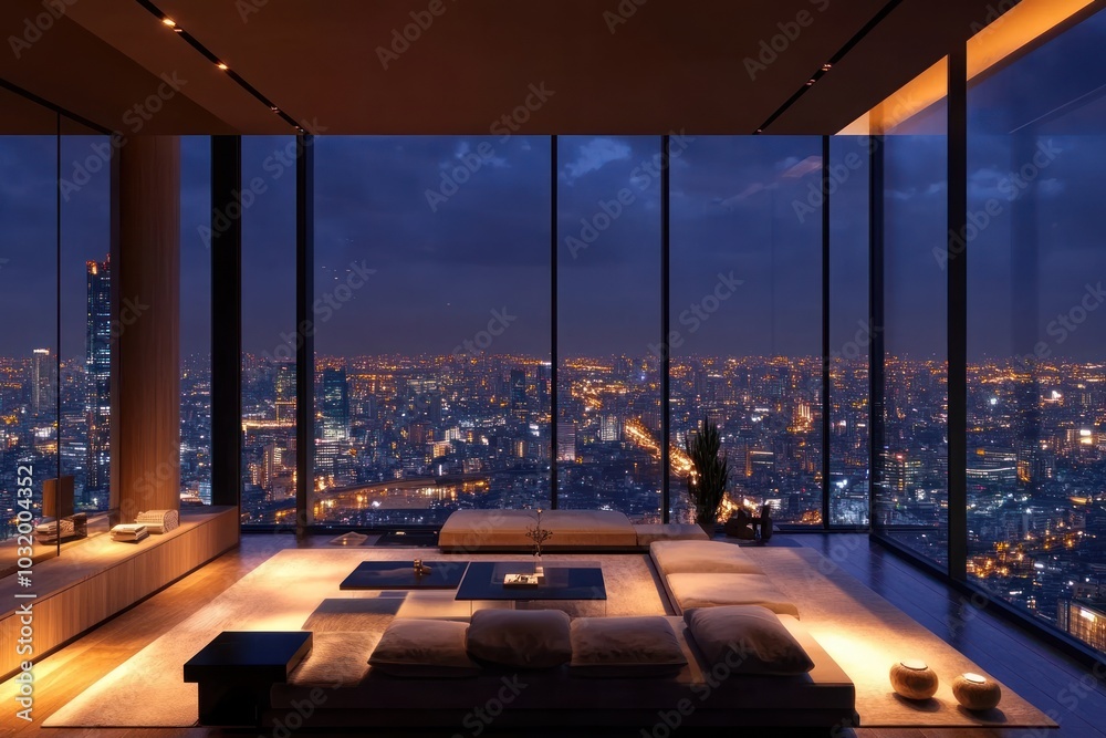 Modern Apartment with Night City View Modern Apartment with Night City View
