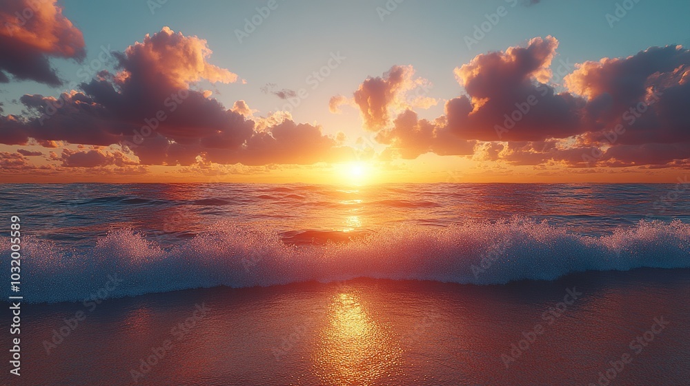Sunrise Over Serene Beach with Gentle Waves: Peaceful Morning by the Sea Sunrise Over Serene Beach with Gentle Waves: Peaceful Morning by the Sea