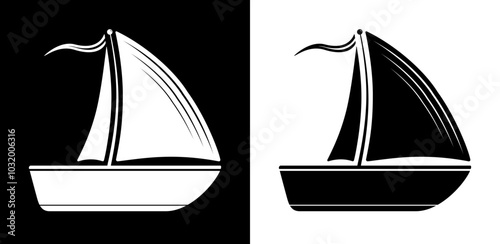 Black and white sailboat ship vector icon set. Travel, transport concept icon illustration to use in tourism, summer holiday, vacation journey projects. 