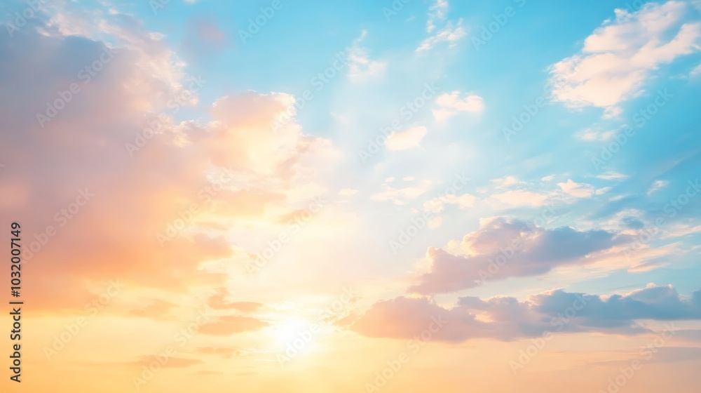 Breathtaking Sunset Sky with Fluffy Clouds and Vibrant Colors Breathtaking Sunset Sky with Fluffy Clouds and Vibrant Colors