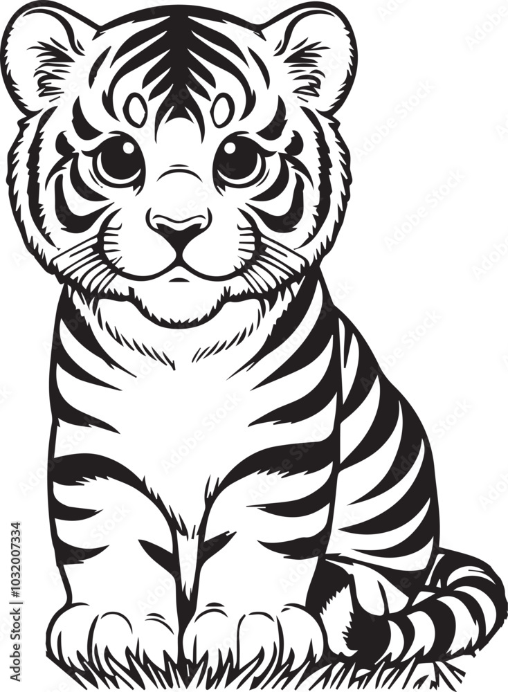 Obraz premium simple tiger coloring pages black and white