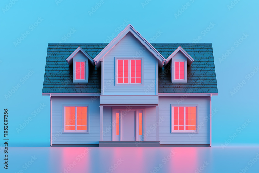 Smart home with device integration for lighting, heating, and security, 3D illustration Smart home with device integration for lighting, heating, and security, 3D illustration
