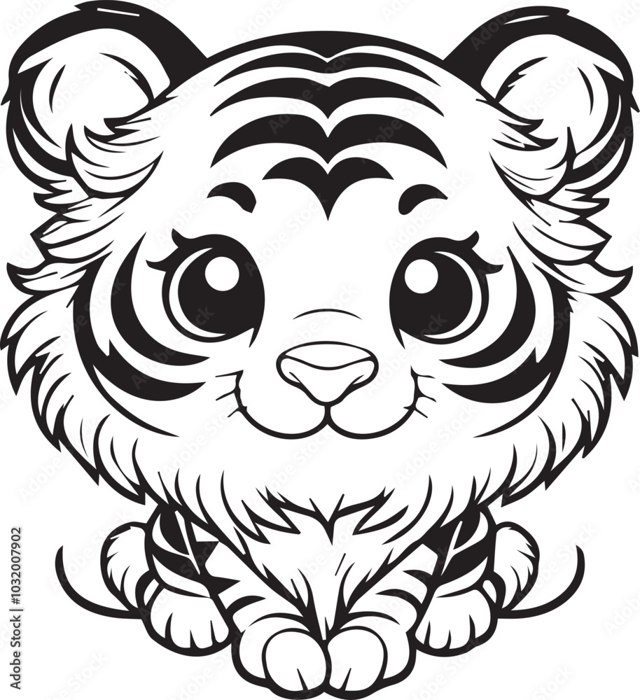 Fototapeta premium simple tiger coloring pages black and white