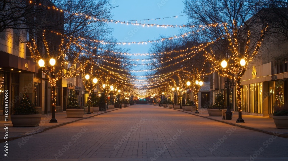Festive Street with Lights at Dusk Festive Street with Lights at Dusk