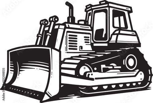 Black and White Bulldozer Vector Illustration