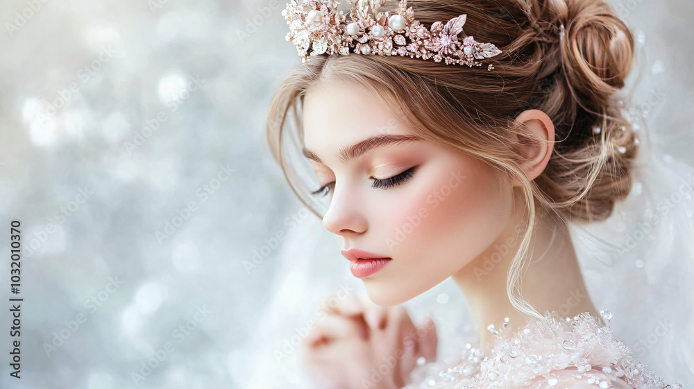 A fairy tale princess costume with a beautiful gown and crown for Halloween. A fairy tale princess costume with a beautiful gown and crown for Halloween.