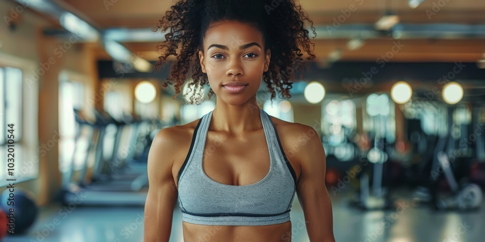 A young woman exercises in a modern gym with natural light streaming through the windows A young woman exercises in a modern gym with natural light streaming through the windows