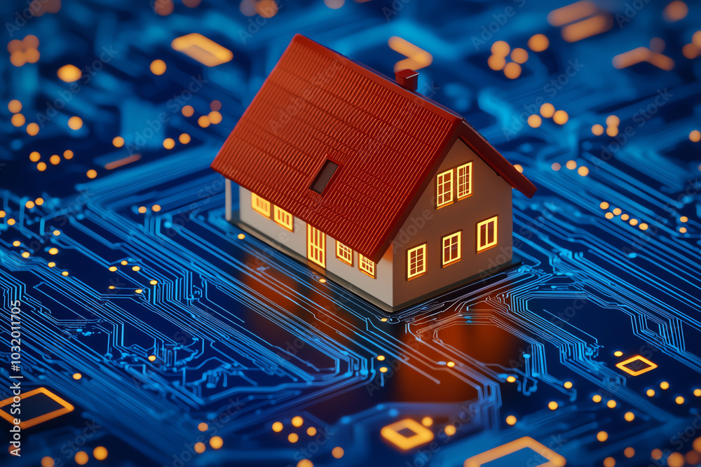 AIpowered smart home, technologydriven security and comfort, 3D illustration