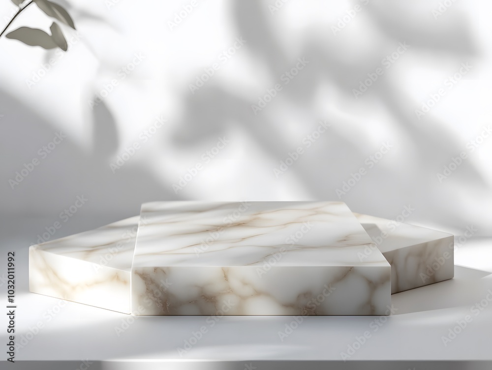 A minimalist display of two marble-like geometric objects on a light surface. A minimalist display of two marble-like geometric objects on a light surface.