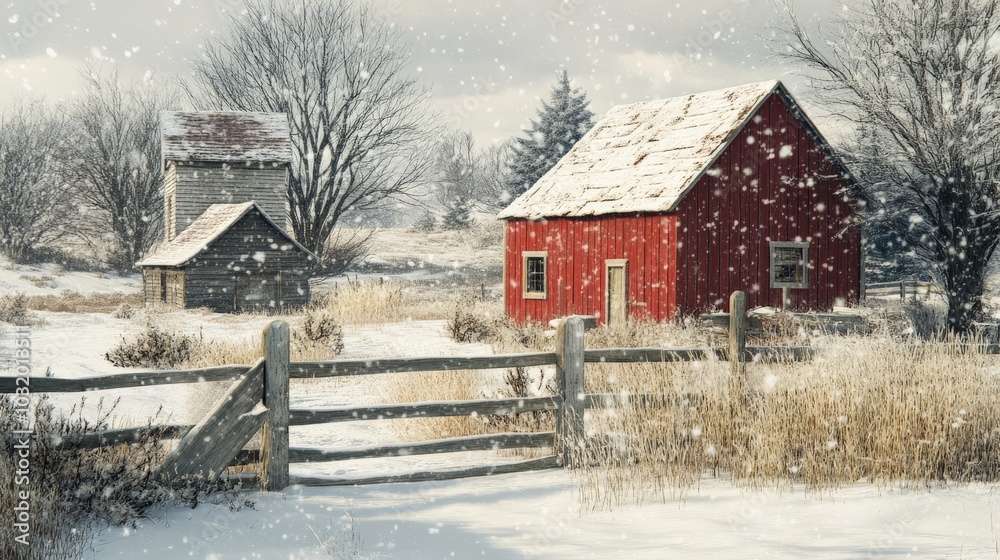 Enchanting Winter Wonderland: A Cozy Farmhouse Scene Enchanting Winter Wonderland: A Cozy Farmhouse Scene