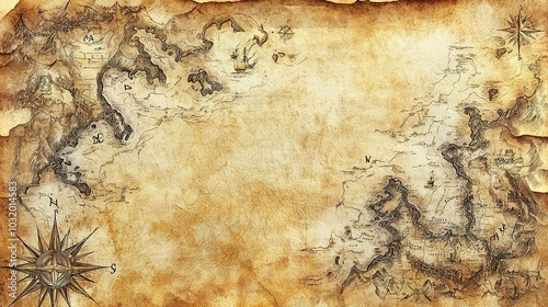 Ancient pirate treasure map from on vintage paper. Sketch drawing. Generative Ai