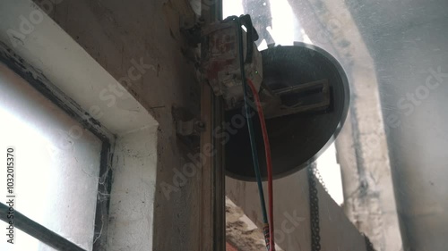 Cutting Concrete Wall Panel with Wall Saw. Construction and Demolition Work