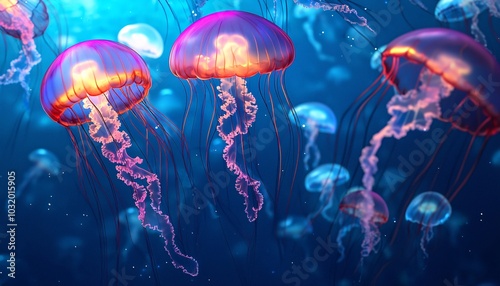 Glowing Jellyfish in a Magical Underwater Kingdom