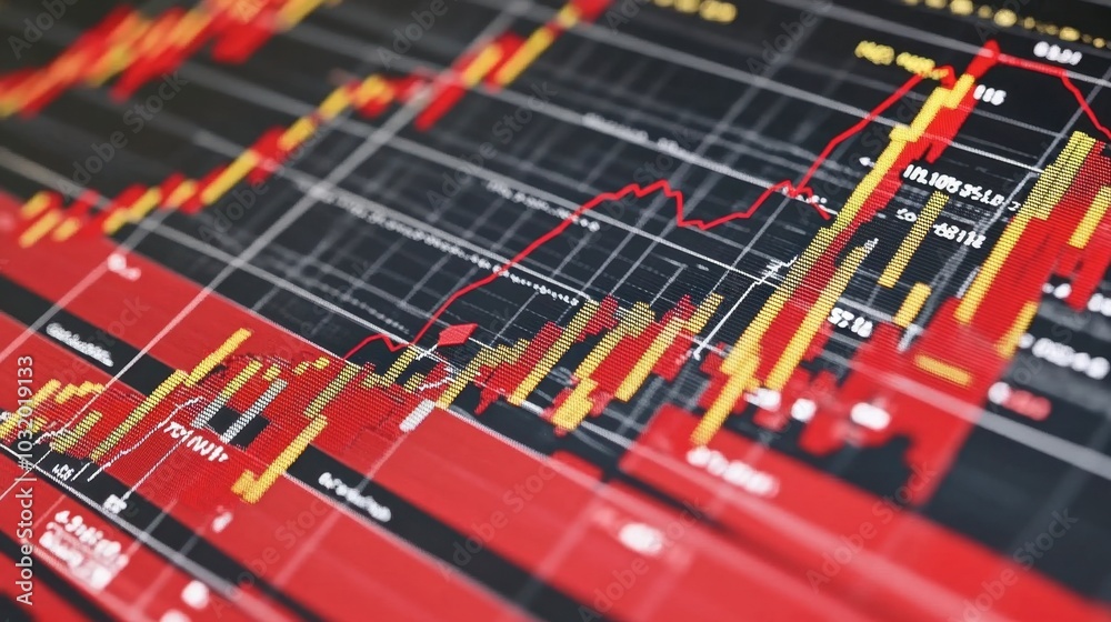 Chart with Red and Yellow Trends on Black Background Chart with Red and Yellow Trends on Black Background